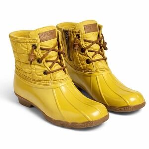 Sperry Women's Yellow Quilted Duck Boots Size 7 Waterproof Fleece Lined Winter